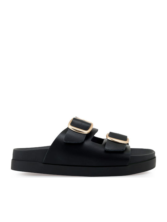 Seven Leder Flache Sandalen für Damen Schwarz