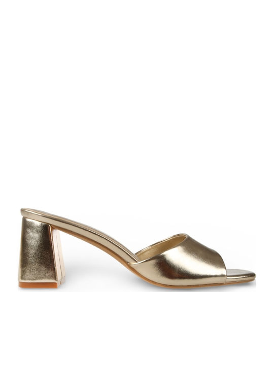 Mules With Chunky Heel In Gold Colour