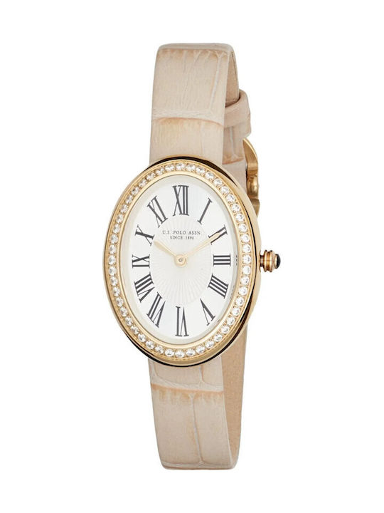 Womens Battery Watch with Beige Leather Strap