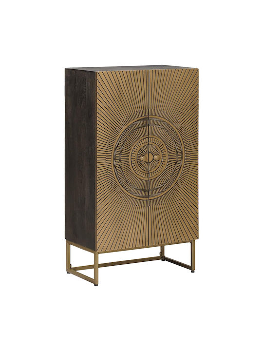 Highboard Floor Living Room Display Cabinet Made of Wood & Metal with Windowed Brass 53.5x30x95cm
