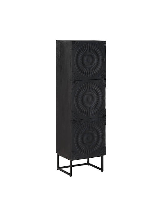 Highboard Floor Living Room Display Cabinet Made of Wood & Metal with Windowed Black 35x30x120cm