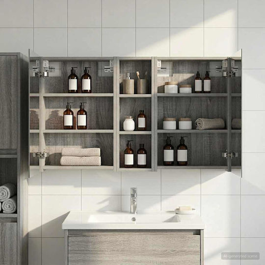 vidaXL Badezimmerspiegel Led mit Regal & Schrank 100x10.5cm Graues