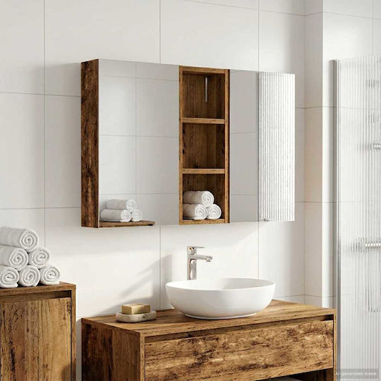 vidaXL Badezimmerspiegel Led mit Regal & Schrank 80x10.5cm Braune