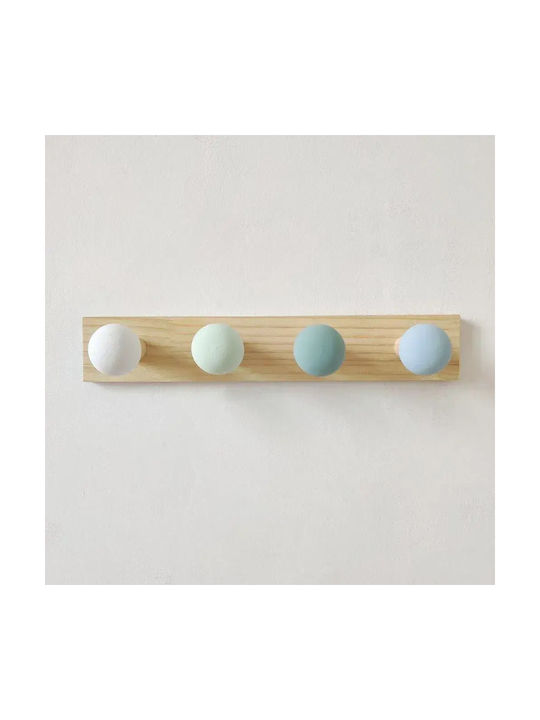 Pandaboo Kids Wall Hanger Multi Hook Wooden Blue