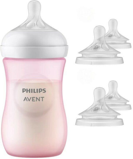 Philips Set Biberoane din Plastic Natural Anti-colici cu Tetină din Silicon Roz 260ml