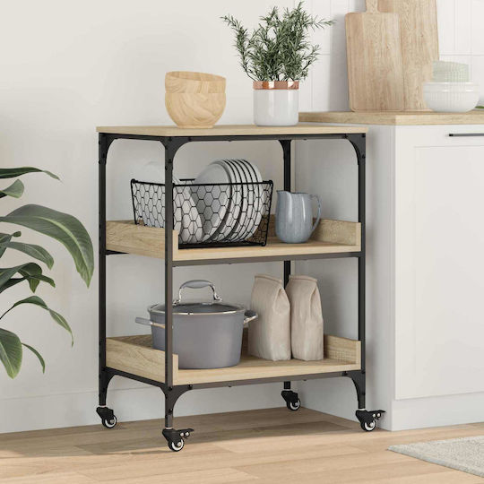 vidaXL Wooden Kitchen Trolley 3 Tiers Brown 60x41x80.5cm