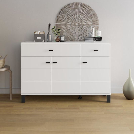 Μπουφές Ξύλινος με Συρτάρια Λευκό 116x35x78cm