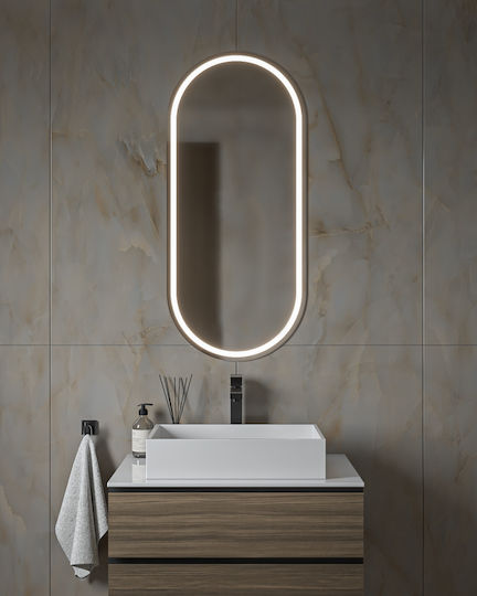 Semi Oglindă de Baie Ovală cu Lumini LED 45x80cm