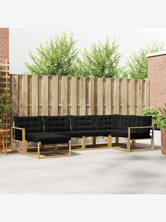Corner Outdoor Sofa Wooden with Cushions 327x168.5x73cm