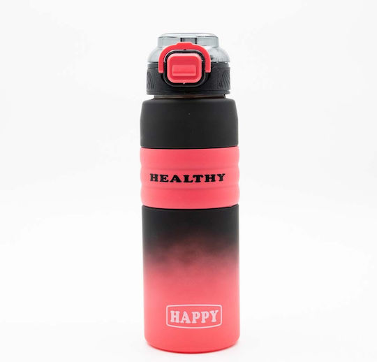 Happy Sticlă de Apă 800ml Ombre Negru-Roșu Mâner Antiderapant din Silicon Pai și Dozator