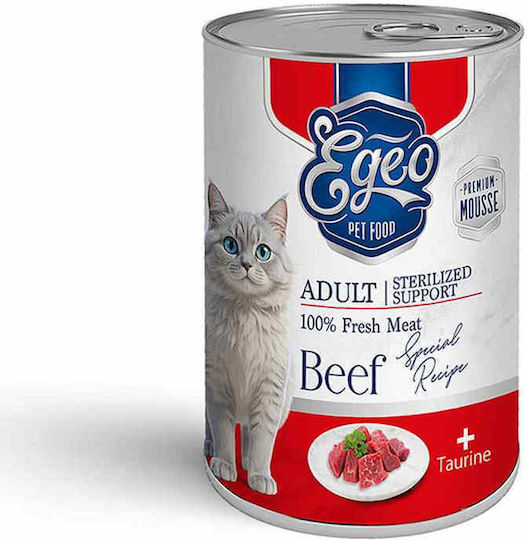 Egeo Cat Adult Sterilised Mousse Βοδινό 375g – Υγρή Τροφή Βελούδινη Υφή Μους Ειδικά Σχεδιασμένη Τις Ανάγκες Στειρωμένων Ενήλικων Γατών