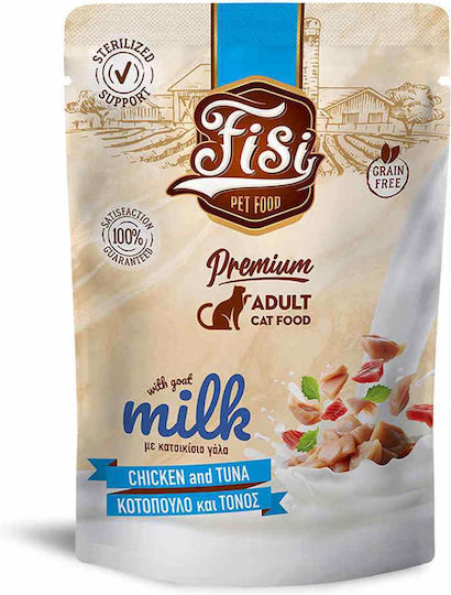 Fisi Cat Adult Sterilised Grain Free Chunk Chicken & Tuna Goat Milk 85g Premium Wet Cat Food Soft Tasty Sauce Adult Neutered Cats