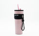 TnS Thermos Bottle 800ml Brown with Straw and Handle