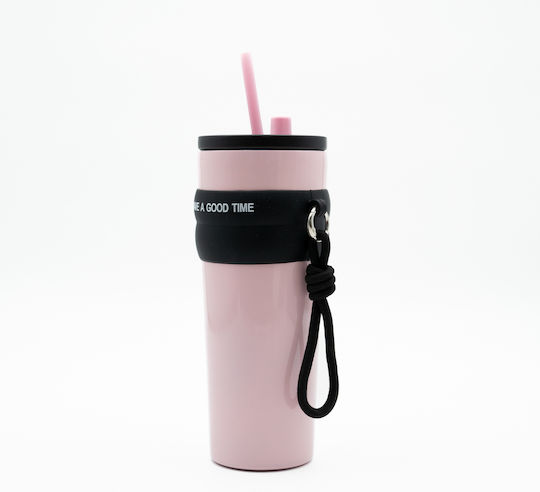 TnS Thermos Bottle 800ml Brown with Straw and Handle