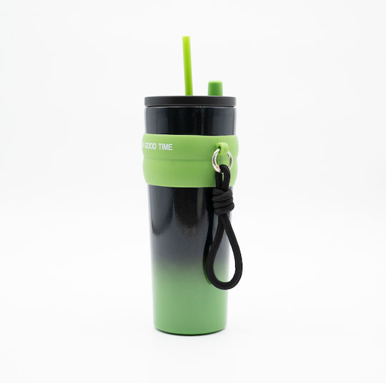 TnS Thermos Bottle 800ml Brown with Straw and Handle