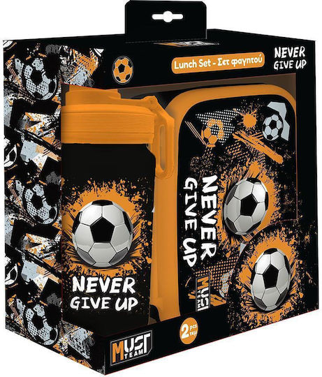 PP Food Container 800ml & Aluminum Water Bottle 500ml Set Must Team Never Give Up