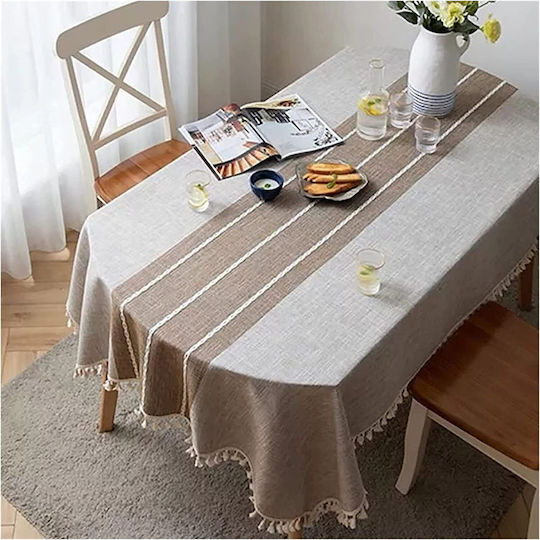 FRIPIA Покривка за маса Лен с Бродерия Кафява 140x250см