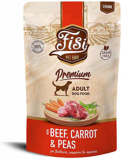 Fisi Dog Adult Grain Free Βοδινό Καρότο & Αρακά 130g Υγρή Τροφή Πρακτικό Φακελάκι Pouch Ειδικά Σχεδιασμένη Τις Καθημερινές Ανάγκες Ενήλικων Σκύλων