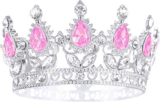 Metallic Decorative Cake Crown Silver Pink Crystals 10cm