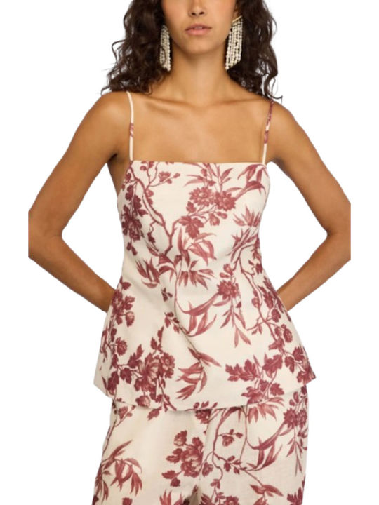 Γυναικεία Καλοκαιρινή Μπλούζα Λινή Beige/burgundy