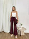 Women's High Rise Fabric Flared Trousers in Slim Fit Burgundy