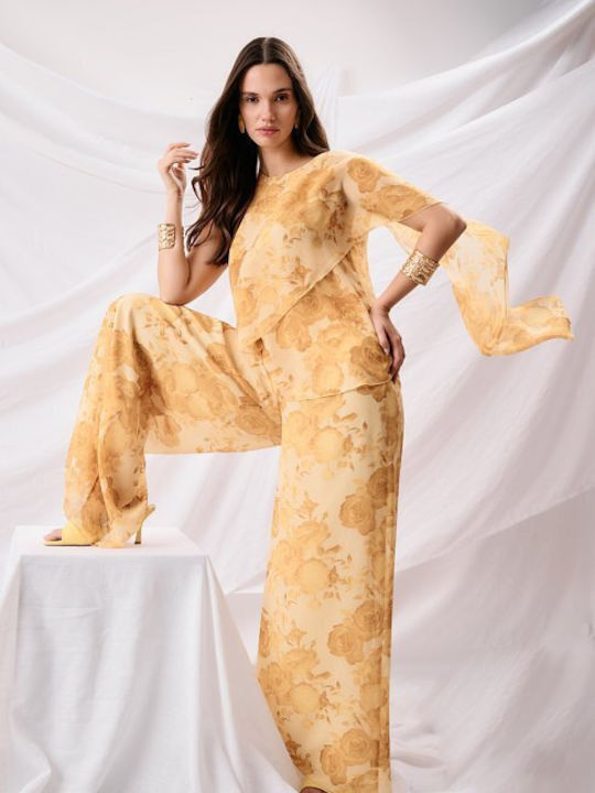 Women's Yellow Set with Trousers with Elastic Floral