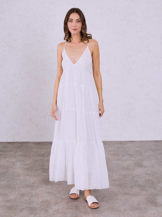 Celestino Damenkleid Baumwoll Maxi Locker Fit Weiß