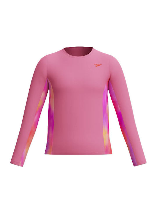 Speedo Printed Kids Swimwear Rashguard With Long Sleeve Pink