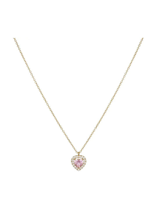 Rosette Necklace Made of 9K Gold with Zircon Pink