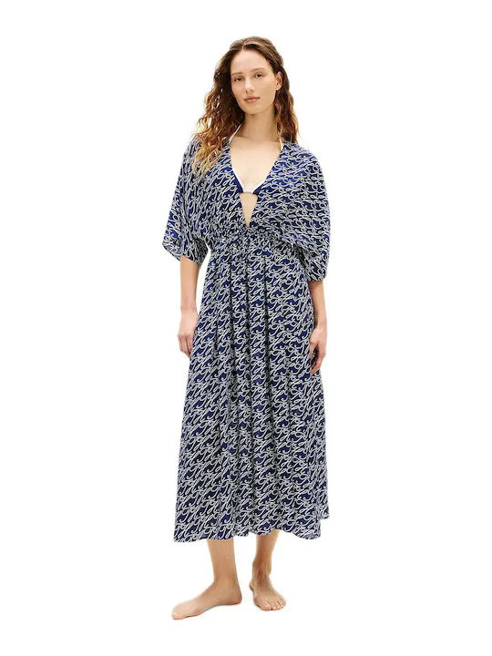 Tommy Hilfiger Caftan De Plajă Lung Pentru Femei Albastru Închis