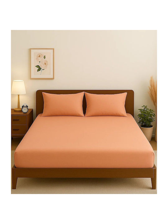 Σετ Σεντόνια Υπέρδιπλα με Λάστιχο 160x200+30εκ. Glossier Orange (4τμχ)