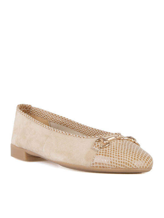 Leather Women's Ballerina Shoes In Beige Colour