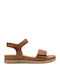 Leather Women's Flat Sandals Tabac Brown