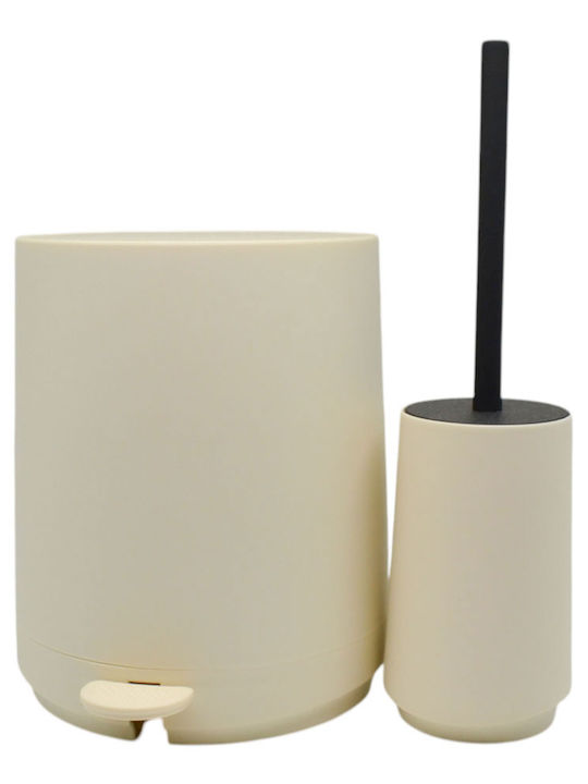 Ankor Plastic Bathroom Brush and Bin Set Soft Close 5l Beige