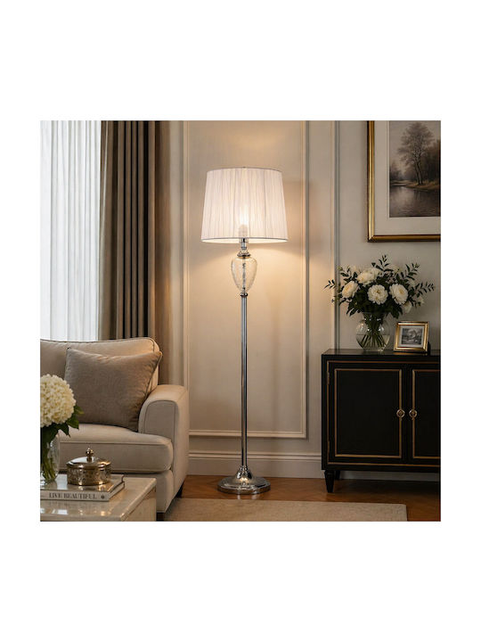 Stehlampe Metallisch Und Glas Mit Stoffschirm 40x156cm Silber Galifas