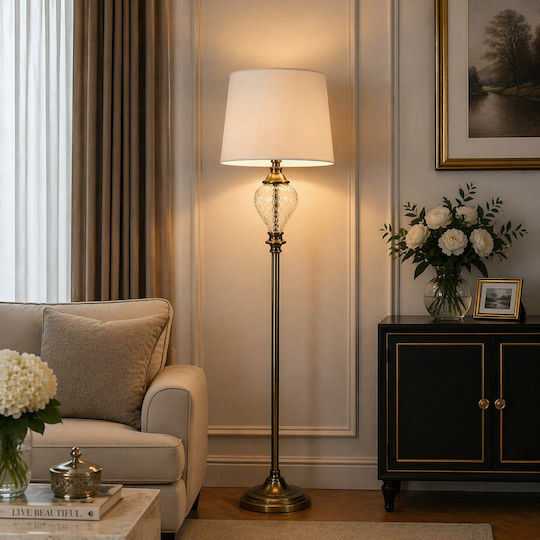 Floor Lamp Metal & Glass Fabric Shade 40x163cm Gold Home Floor Lamp Metal & Glass Fabric Shade 40x163cm Gold Home