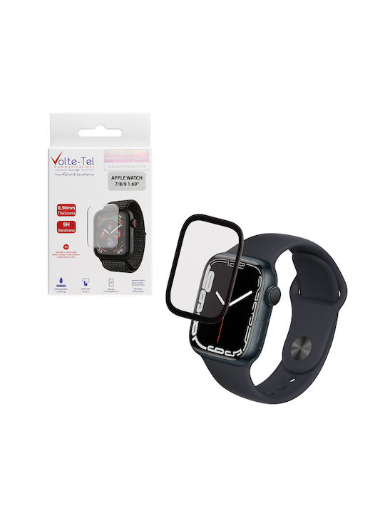 Volte-tel Tempered Glass Apple Watch 7 8 9 41mm 3d Curved Aluminium 1.69'' 0.30mm Full Cover & Installation Tool Black 5205308416958