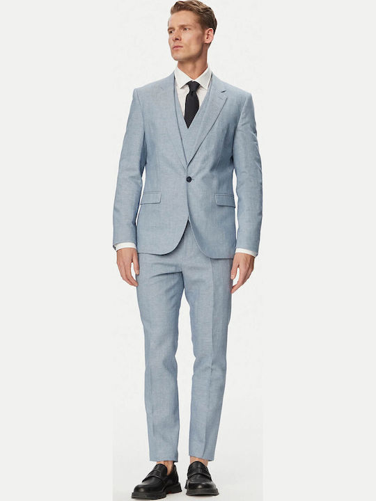 Arti Hesten Summer Men's Suit with Vest with Slim Fit Light Blue