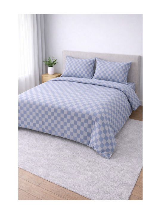 Chess Σετ Κουβερλί Υπέρδιπλο Βαμβακερό Chess Blue 220x240cm 3τμχ