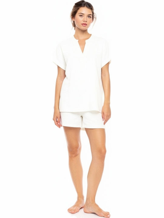 Pink Label Sommerliches Damen-Pyjama-Set Weiß