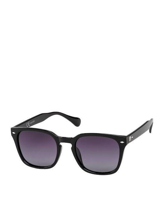 Unisex Sunglasses with Black Horn-Rimmed Frame and Purple Polarized Lenses