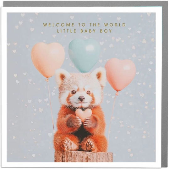 Ευχετήρια Κάρτα Φάκελο Welcome To World Little Baby Boy Red Pand/15x15 Lola Desing