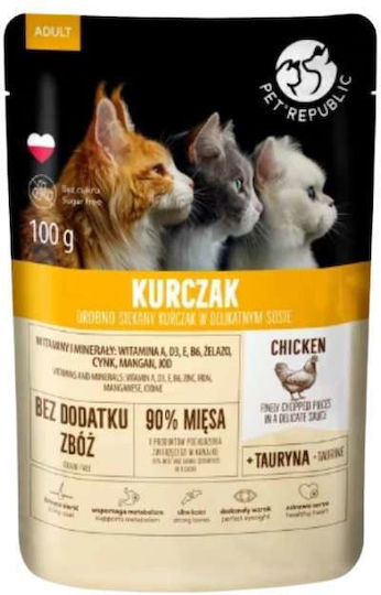 Pet Republic Nasses Katzenfutter für Erwachsene Katzen in Beutel mit Huhn und Fleisch ohne Getreide 24x100g