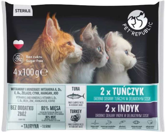 Pet Republic Nasses Katzenfutter in Beutel mit Thunfisch, Türkei, Fleisch und Fisch ohne Getreide 4x100g