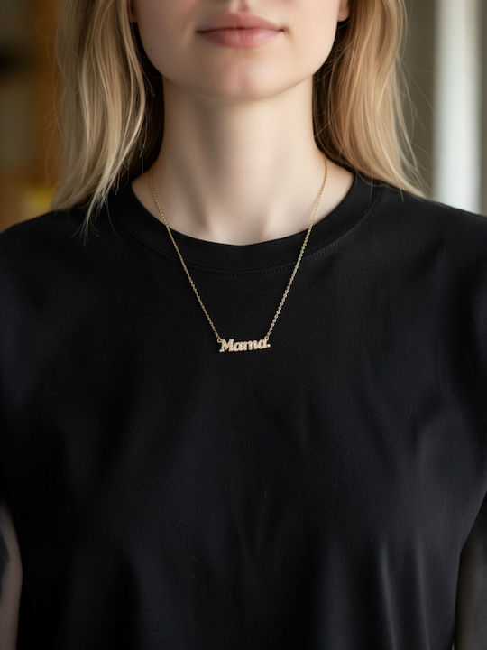 Mama Necklace in Gold Plated Steel with Zircon