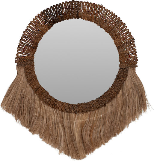 Oglindă de Perete cu Ramă din Rattan Bej 90x70cm