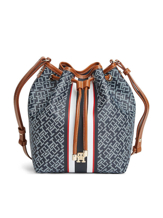 Stripe Leder Damen Schultertasche Blau