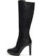 Damenstiefel aus Leder mit Gummi Schwarz