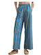 Women's Fabric Trousers with Rubber Band in Loose Fit Striped Petrol Blue