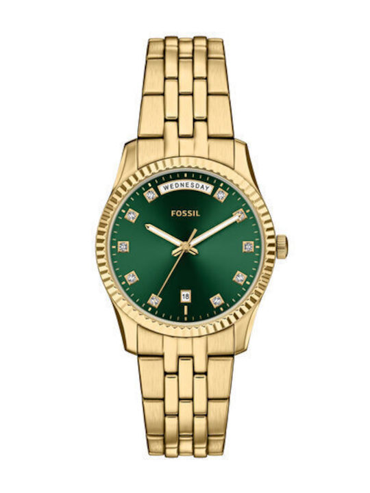 Fossil Scarlette Womens Battery Watch With Gold Metal Bracelet